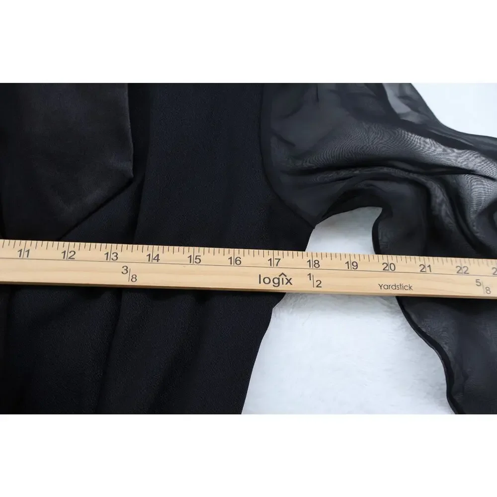VTG J.R. Nites Wrap Dress USA Black Satin Sheer Sleeve Formal 80s 90s